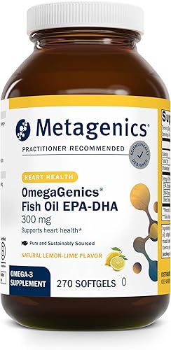 Metagenics OmegaGenics - Aceite de pescado EPA-DHA 300-180 mg EPA y 120 mg de DHA por cápsula blanda – Apoya la salud del corazón, cerebro, ojos,