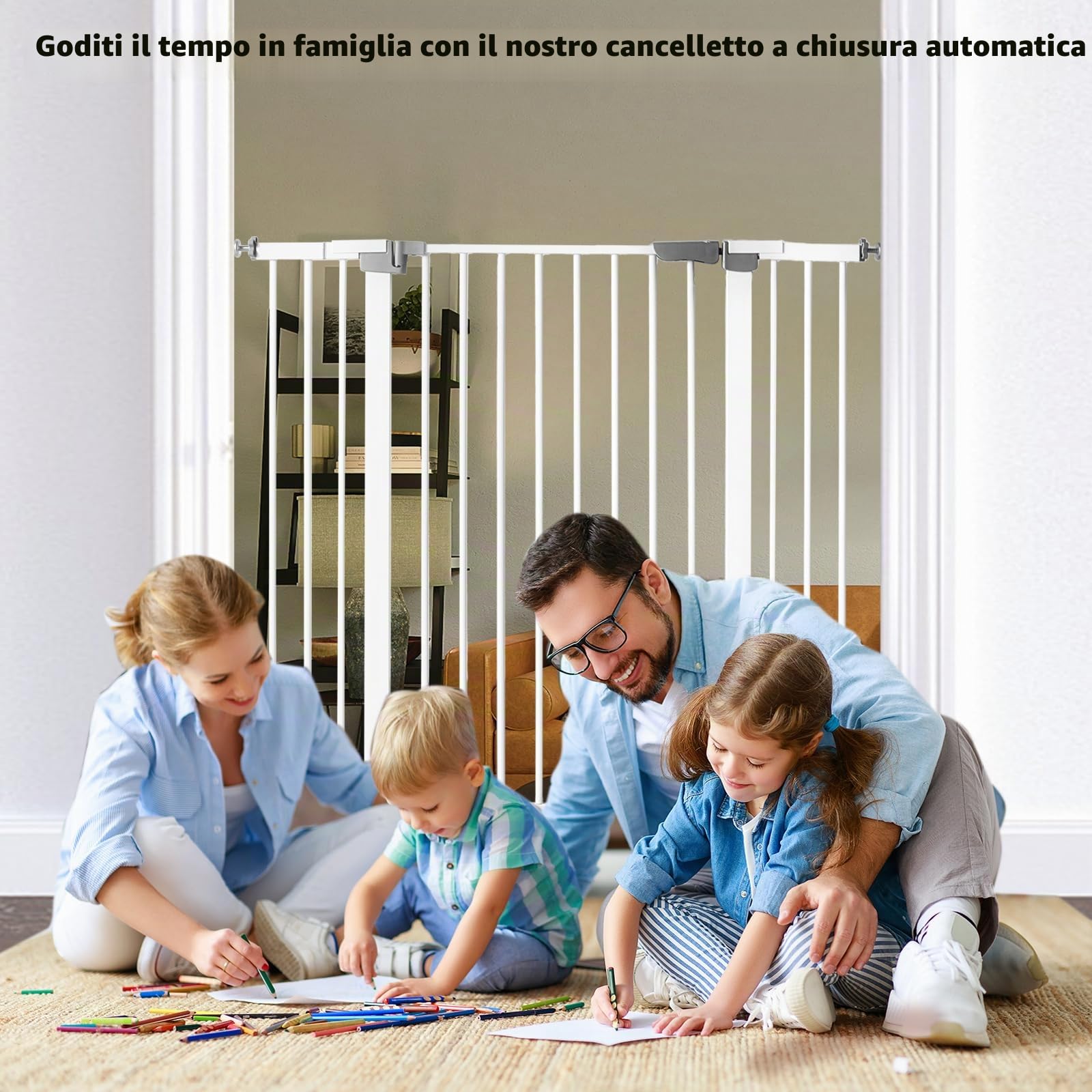 Cancelletto per cani, altezza 104 cm, chiusura automatica, regolabile, larghezza 76-111 cm, montaggio a pressione, per ingresso (bianco, 76-111 cm di larghezza)