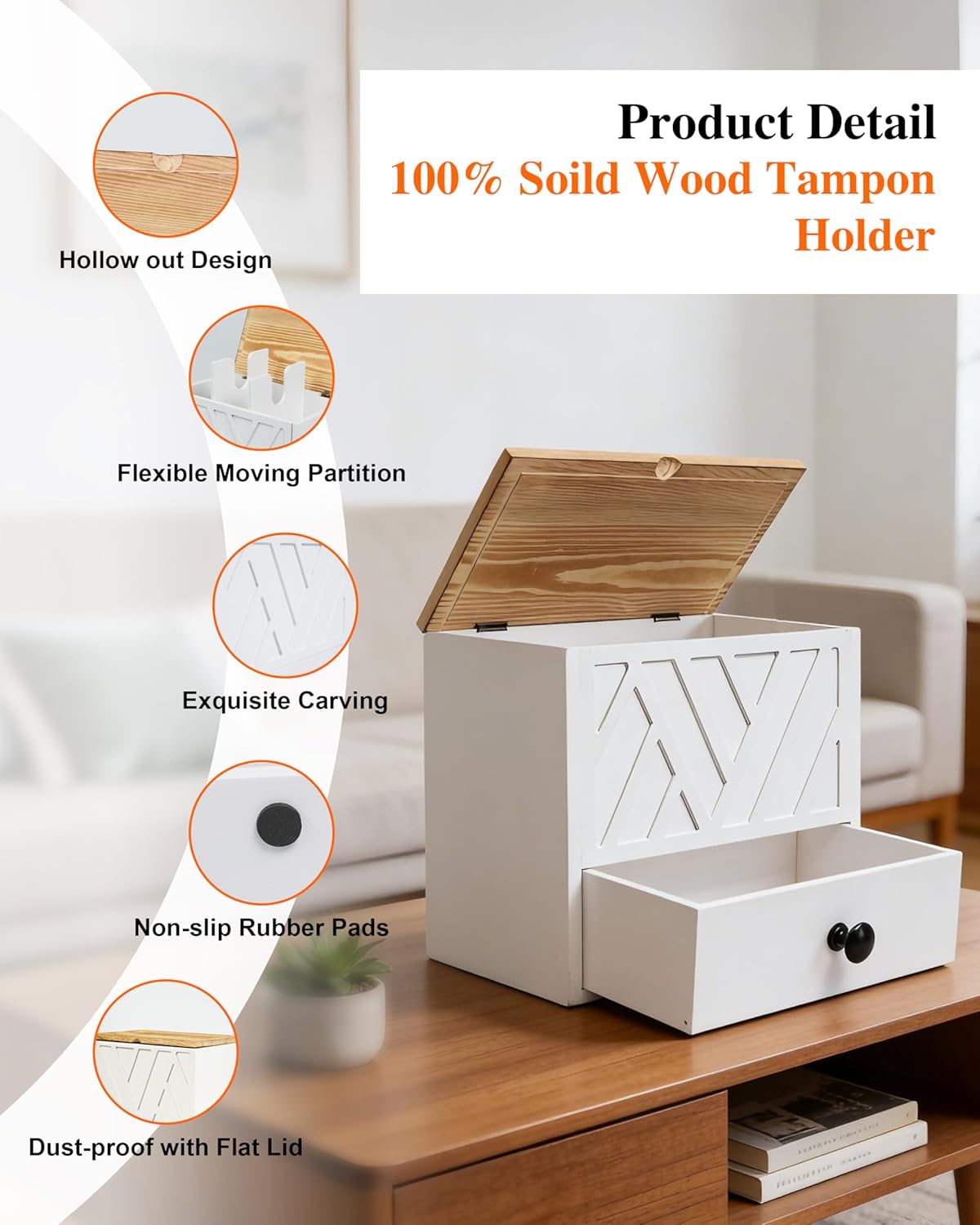 Tampon Holder for Bathroom Decor Feminine Product Organizer With Lid & Drawer Shark Week Box Girl Stuff (1, WHITE)