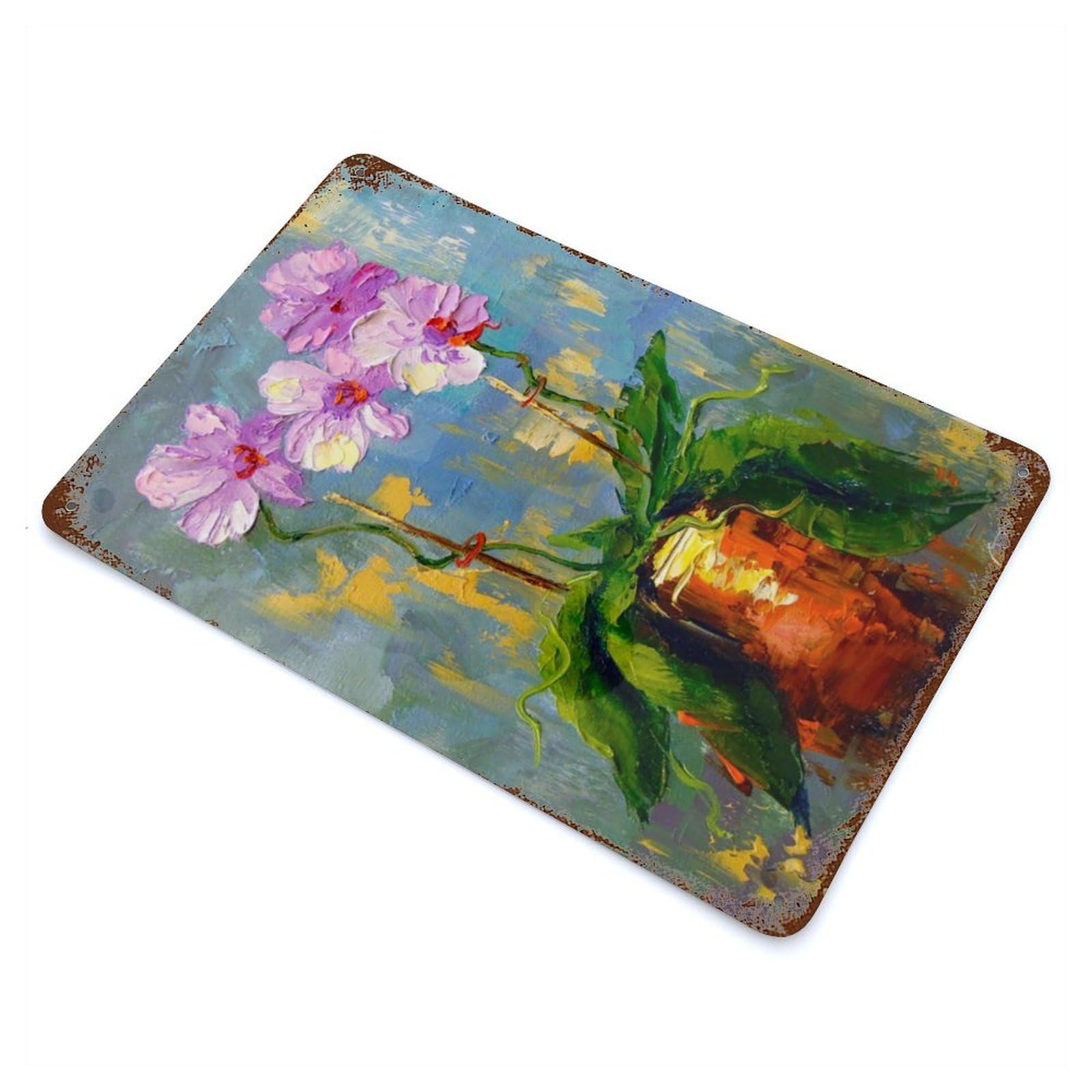Distressed Metal Wall Sign Orchid 11.8"x7.9", Old School Wall Decor for Bistro, Counter And Cafe Decor