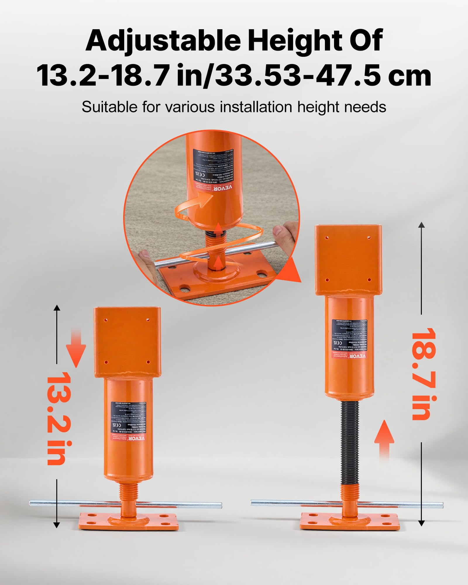 VEVOR Cric à Vis pour Poteau 101,6x101,6 mm, Support de Levage à Poutre Réglable, Plage Hauteur 33,53-47,5 cm, Capacité de Charge 11203,73 kg, Vérin Poteau pour Nivellement Temporaire Plancher Maison
