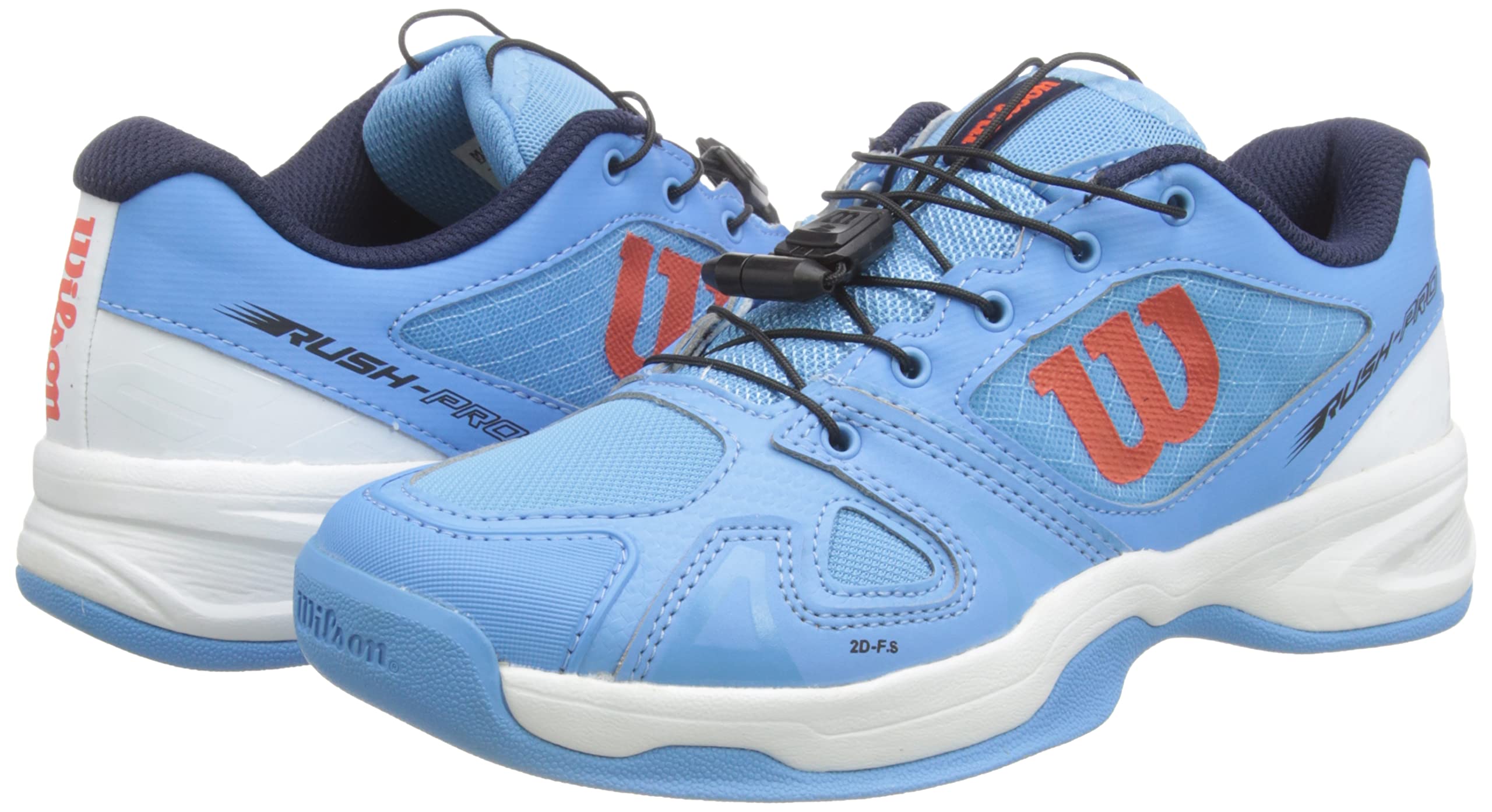 Wilson Junior/Enfant Chaussures de Tennis, Rush Pro JR QL Carpet, Bleu/Blanc/Orange, 34, pour Les Courts en Salle, pour Joueurs de Tout Niveau, WRS326260E015