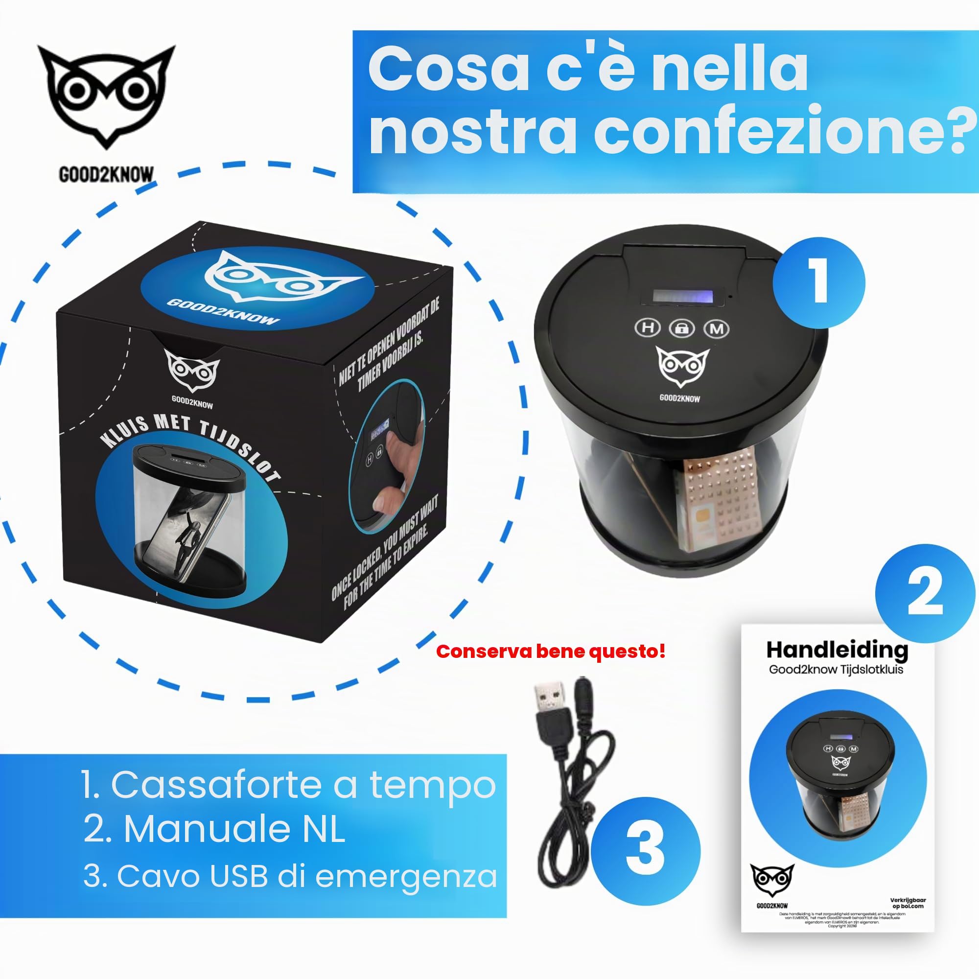 Good2know Cassaforte per telefono con blocco orario, smetti di fumare - Timer - Cassetta di sicurezza - Cucina sicura - Nero - Messa a fuoco e autodisciplina