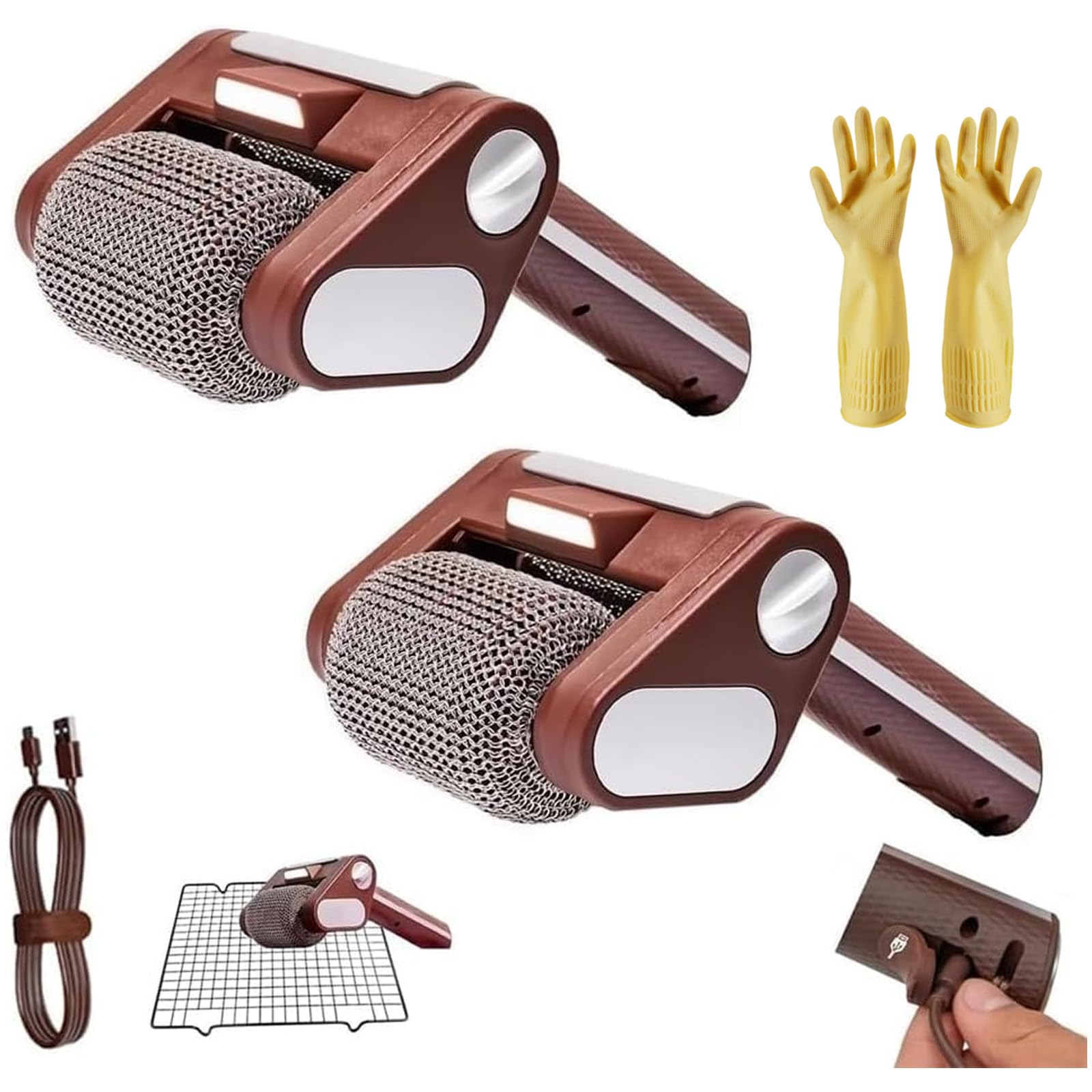 Pulitore elettrico per grill, spazzola rotante senza fili, rullo in acciaio inox per barbecue all'aperto, ad alta velocità, 350 giri/min, confezione da 2