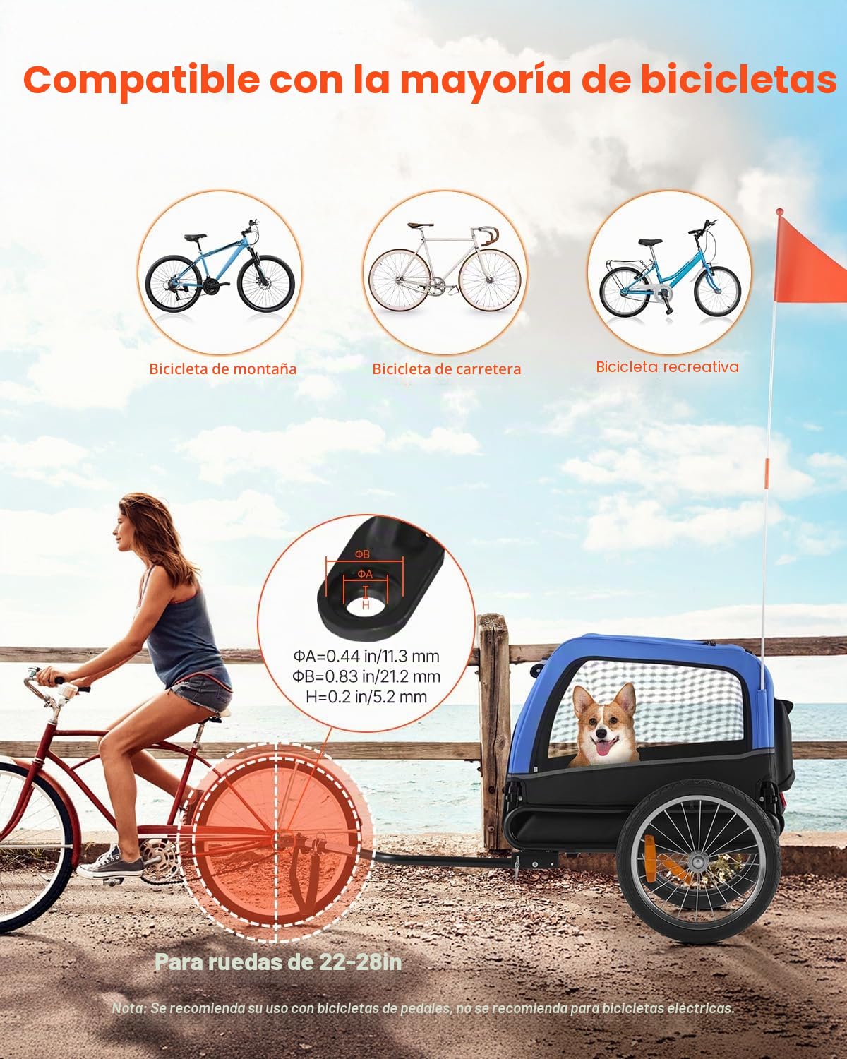 VEVOR Remolque de Bicicleta para Perros, Carga de 45 kg, Carrito Portabicicletas Plegable para Perros Pequeños/Medianos con Rueda de Liberación Rápida, Enganche Universal, Reflector y Correa Interior