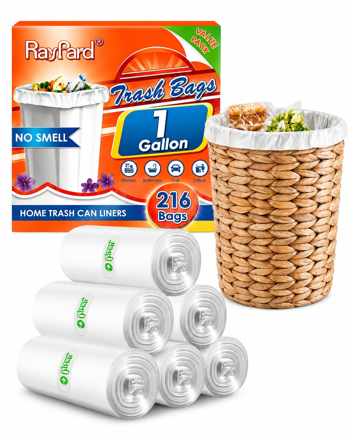 Photo 1 of 1 Gallon Small Clear Trash Bags Garbage Bags by RayPard, 216 Counts, fit 0.5,0.8,1 Gal Waste Basket, 3-4.5 Liter mini Trash Can Liners for Home Office Kitchen Bathroom Bedroom