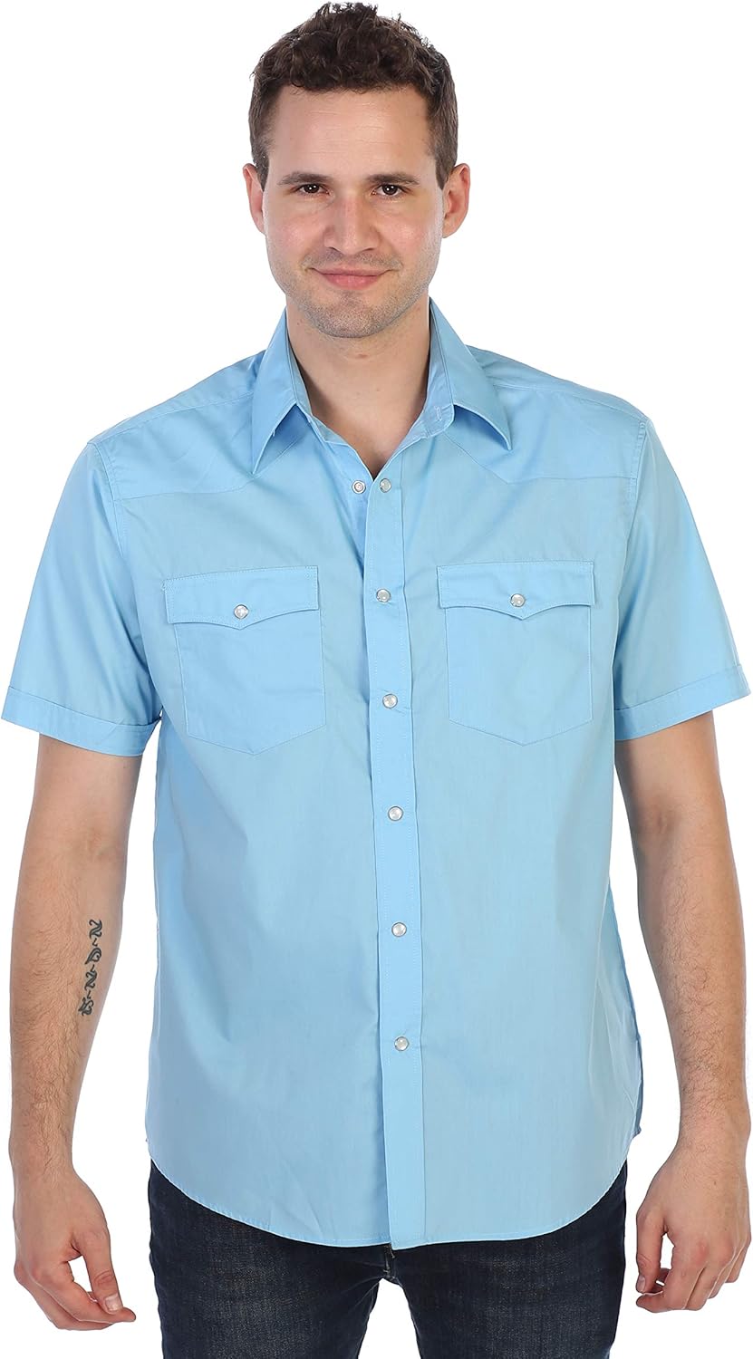 Gioberti Mens Casual Western Solid Short Sleeve Shirt with Pearl Snaps