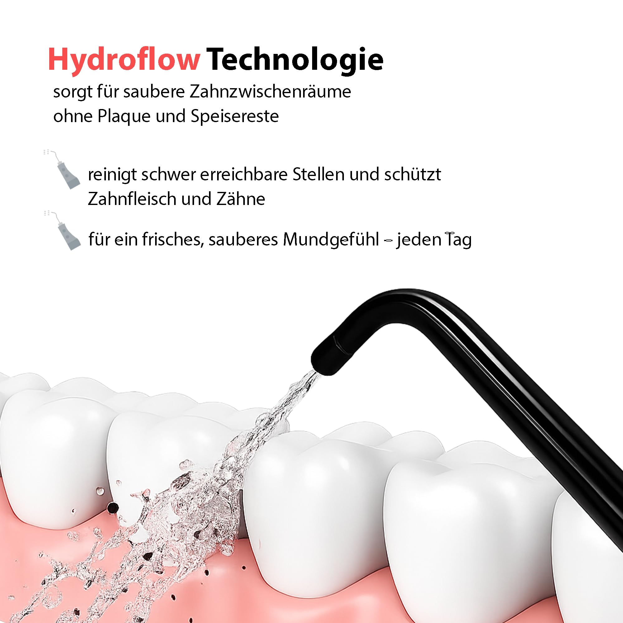 Tristan Auron Munddusche – 2 Ersatzdüsen und Reisetasche, 5 Modi, 8 Druckstufen inkl. Shoot Modus, 300ml Tank, LCD Display, USB-C Schnellladung, IPX7 - ProJet Water Flosser