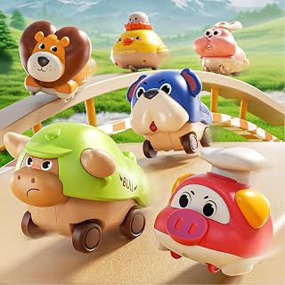 6 Pack Press and Go Car Toys for Toddlers 1-3, Baby Push Go Animal Cars for 12-18 Months, Infant Play Race Vehicle Set, First Birthday Toy Gifts for 1-2 Years Old Boys Girls