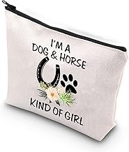 Dog Lover Gifts Horse Makeup Bags for Women Teen Girls I'm a Dog and Horse Kind of Girl Paw Print Horseshoe Gift for Dog Mom Horse Lover Cowgirl Equestrian Gifts (Dog Horse Girl CA)
