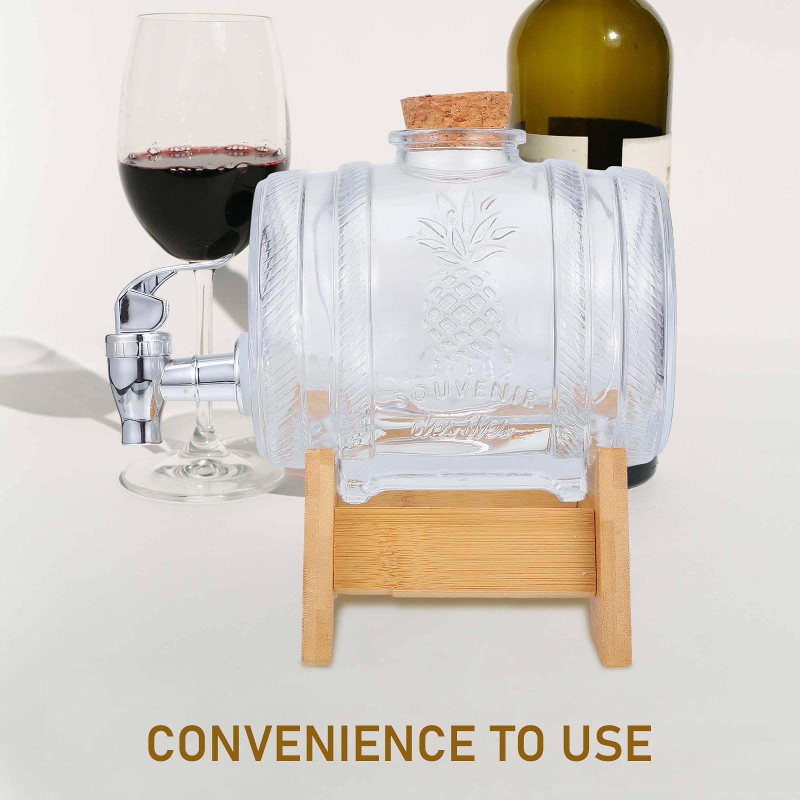 BESPORTBLE Glas Getränkefass mit Wasserhahn 2 jin Fass Transparentes Saft und Weinspendenfass mit Dicht Schließendem Deckel und Bambusgestell für Weinherstellung und Servieren