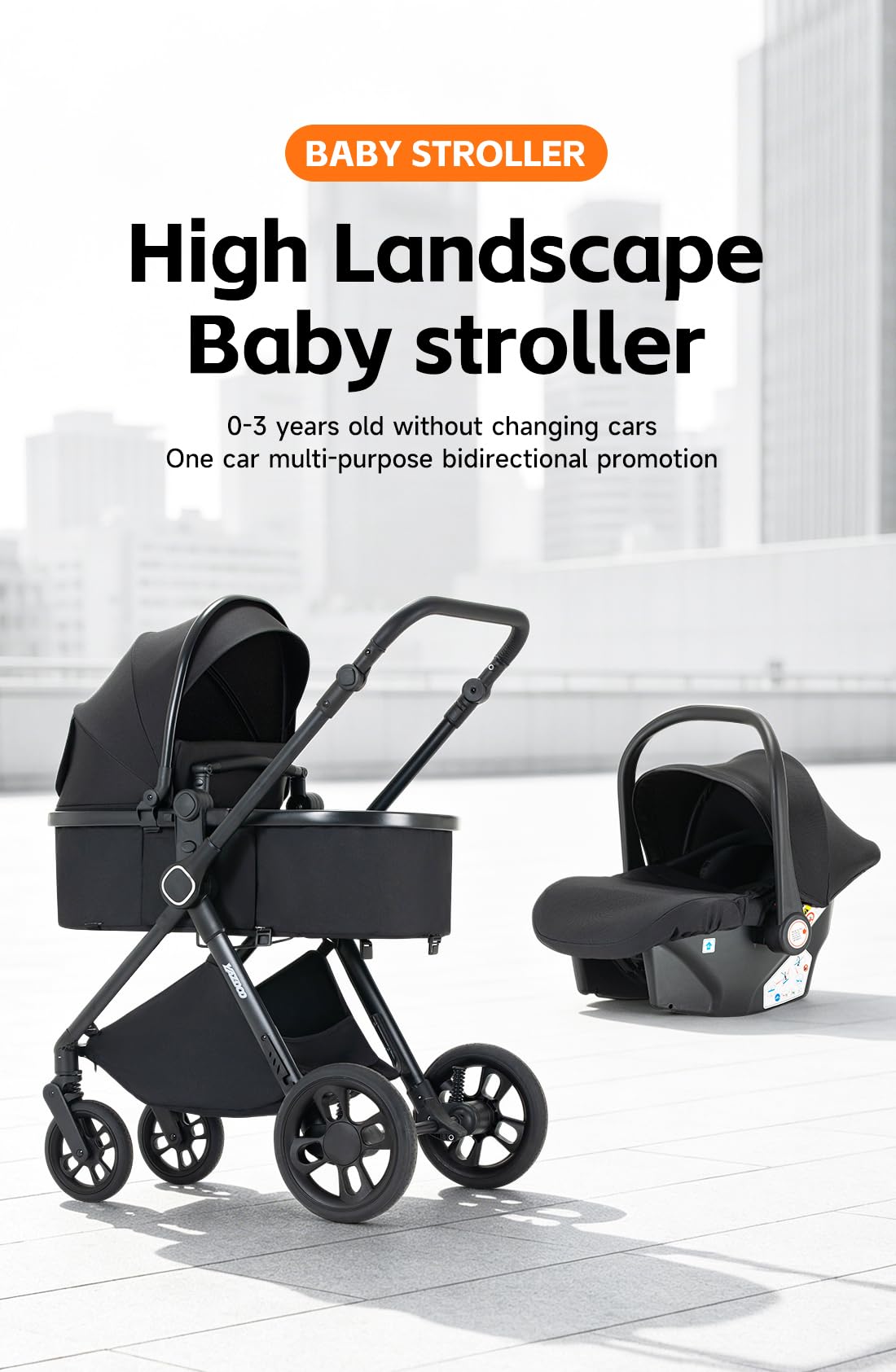 GLOKID Carrito bebe,carrito bebe 3 en 1,Adecuado para 0-3 años, carga máxima de 25 kg, sistema de carro bebe viaje plegable, incluidos adaptadores de accesorios（ROSA）