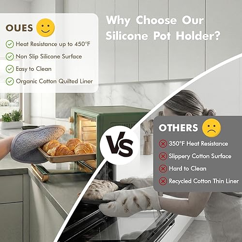 Miniatura 5 de Juego de 4 soportes de silicona para ollas y guantes de horno, almohadillas calientes antideslizantes para un manejo seguro de ollas, sartenes y
