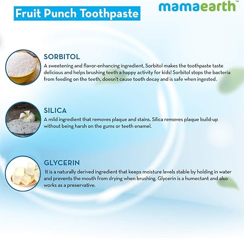 Miniatura 5 de Mamaearth Pasta de dientes para bebés de frutas mixtas naturales, limpia suavemente los dientes y las encías, combate las caries y las caries