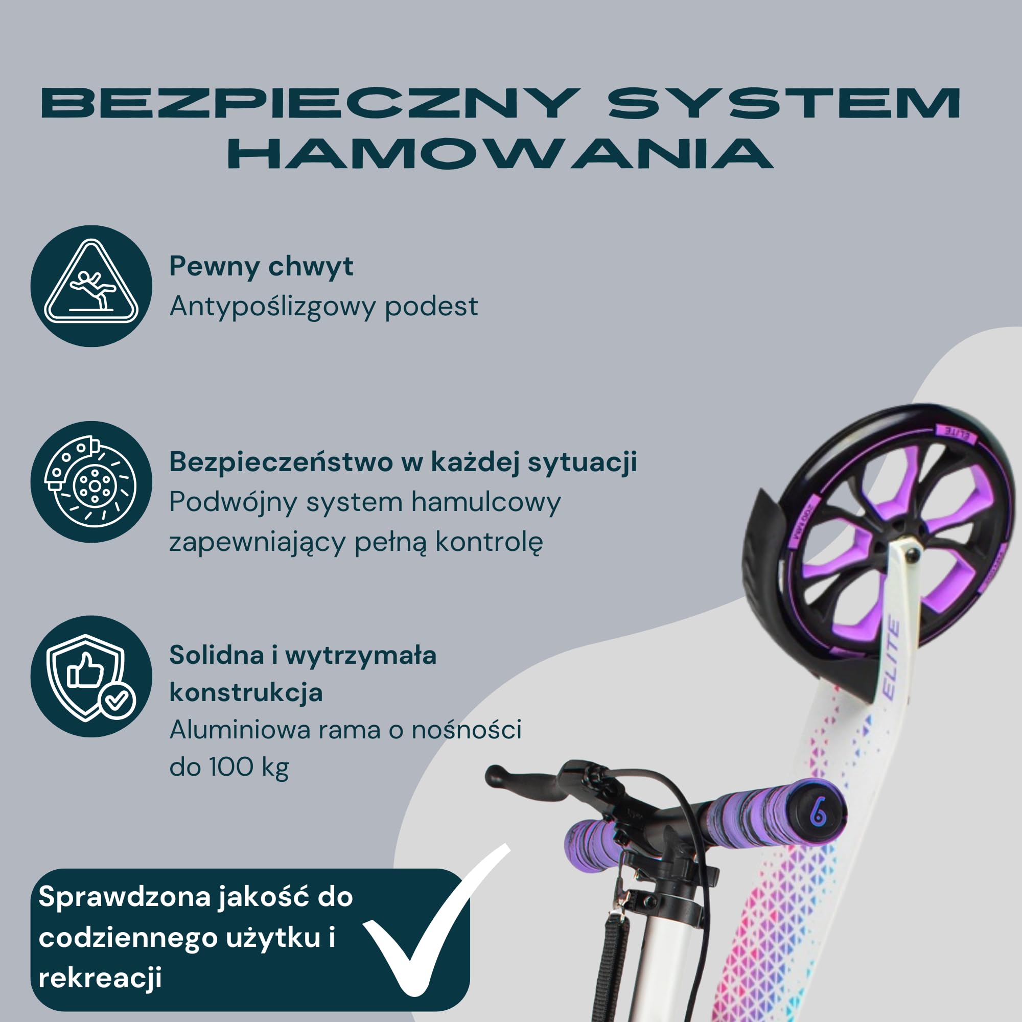 Bergen City Scooter Elite hulajnoga składana, aluminium, koła poliuretanowe 200 mm, amortyzator, hamulec ręczny i nożny, z regulacją wysokości, dla dzieci od 6 lat i dorosłych do 100 kg