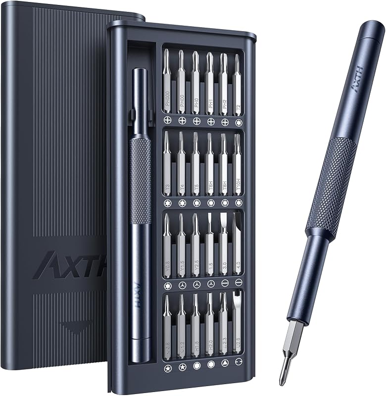 AXTH Juego de destornilladores de precisión pequeños 25 en 1, mini herramienta de reparación profesional | [Rodamiento de acero] Kit de destornillador magnético para teléfono, computadora, reloj, computadora portátil, Macbook, timbre, anteojos, electrónica