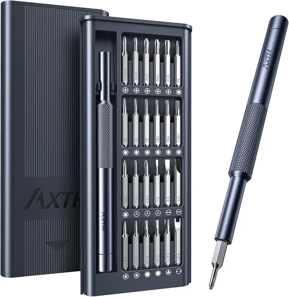 AXTH Conjunto de chaves de fenda de precisão pequena 25 em 1, kit de ferramentas de reparo magnético profissional para telefone, computador, relógio, laptop, Macbook, campainha de anel, óculos