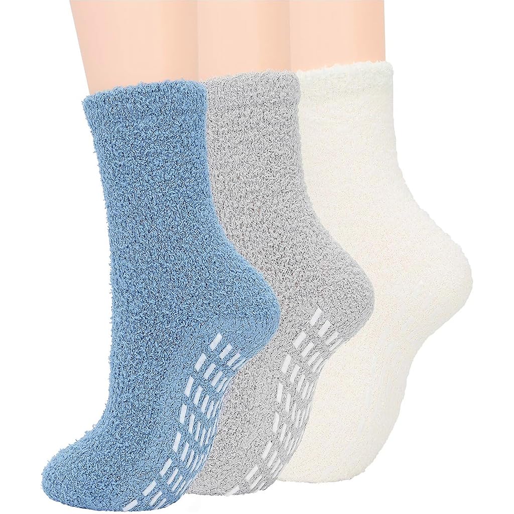 3 Pair Socks for Women, Cozy Coral Velvet Ankle Modern Woolen Socks for Women, Luxuriously Soft, Anti-Skid Design, Ankle-Length, Warm Winter Home Wear in White-image-34