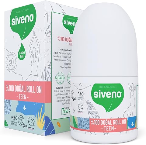 Siveno%100 Doğal Roll On Teen Girl Genç Kız Deodorant Ter Kokusu Önleyici Bitkisel Leke Bırakmayan Vegan 50 ml