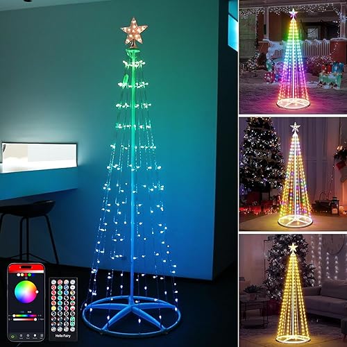 Vigdur Árbol de Navidad LED para exteriores, árbol de Navidad iluminado de 6 pies con control remoto, temporizador, control de aplicación, árboles