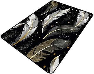 Broadloom - White Golden Feather Printing Patterns Anti-Slip Backing Area Rugs Stain Resistant Washable Accent Rugs Non Shedding Floor Carpet for Living Room Bedroom, 36 x 60 Inch - Buy now