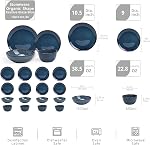 Highland 16pc Dinnerware Set, Unique Organic Shape Double Bowl, Stoneware Plate & Bowl Dish Set Service for 4, Scratch Resistant, Microwave & Dishwasher Safe, Natural Reactive Glaze, Blue