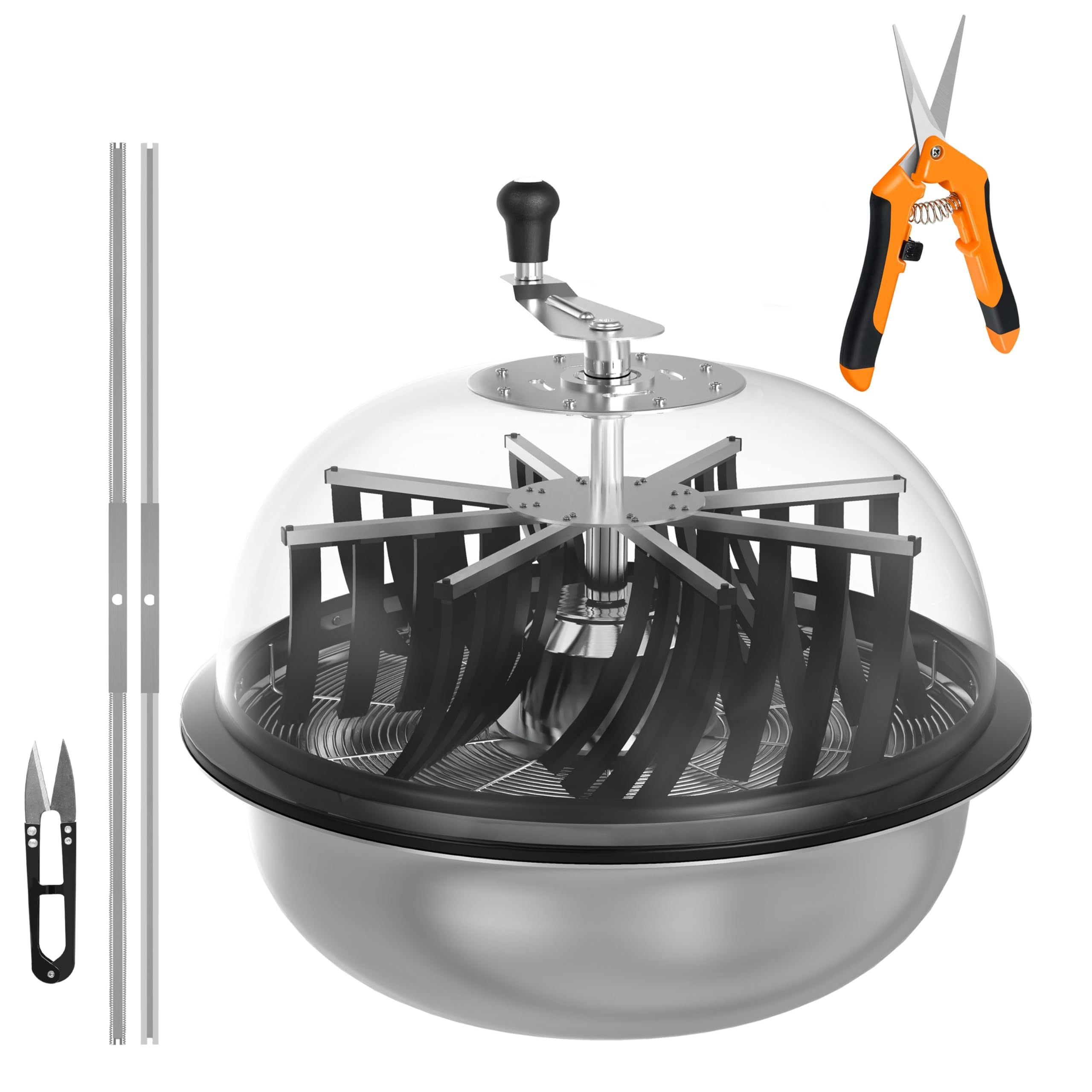 (Dome was shattered) (As is )iPower 19 inch Bud Leaf Bowl Trimmer, Twisted Spin Cut with Clear Visibility Dome, Sharp Stainless Steel Blades, 6.5\" Gardening Pruner Included for Hydroponics Flowers and Plants