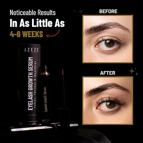 Miniatura 3 de Azeze Suero de crecimiento de pestañas – Suero de pestañas sin aceite para crecimiento y grosor de pestañas en 6 semanas, compatible con extensiones