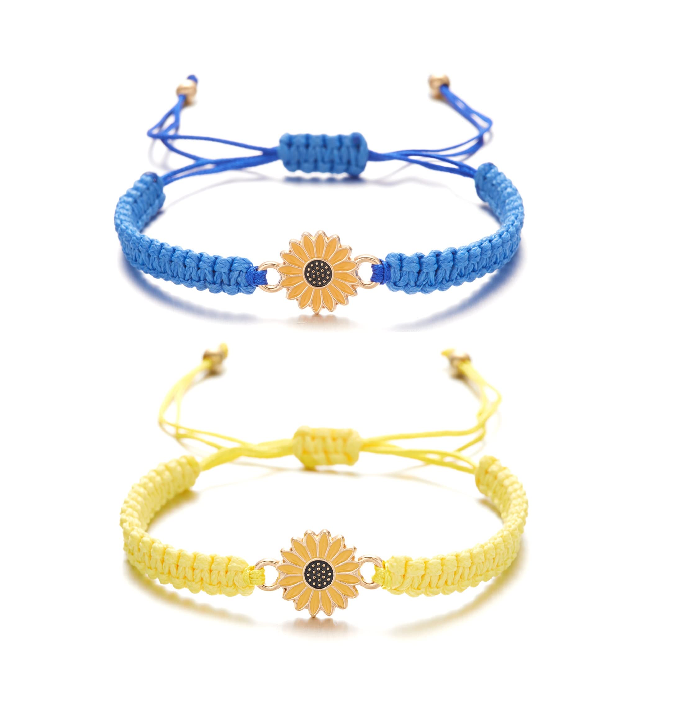 2 Pcs Bohemian Sunflower Bracelets Boho Friendship Bracelets Handmade Braided Rope Sunflower Charms Bracelet Bohemia Surfer Bracelet for Women Teen Girls-image-48