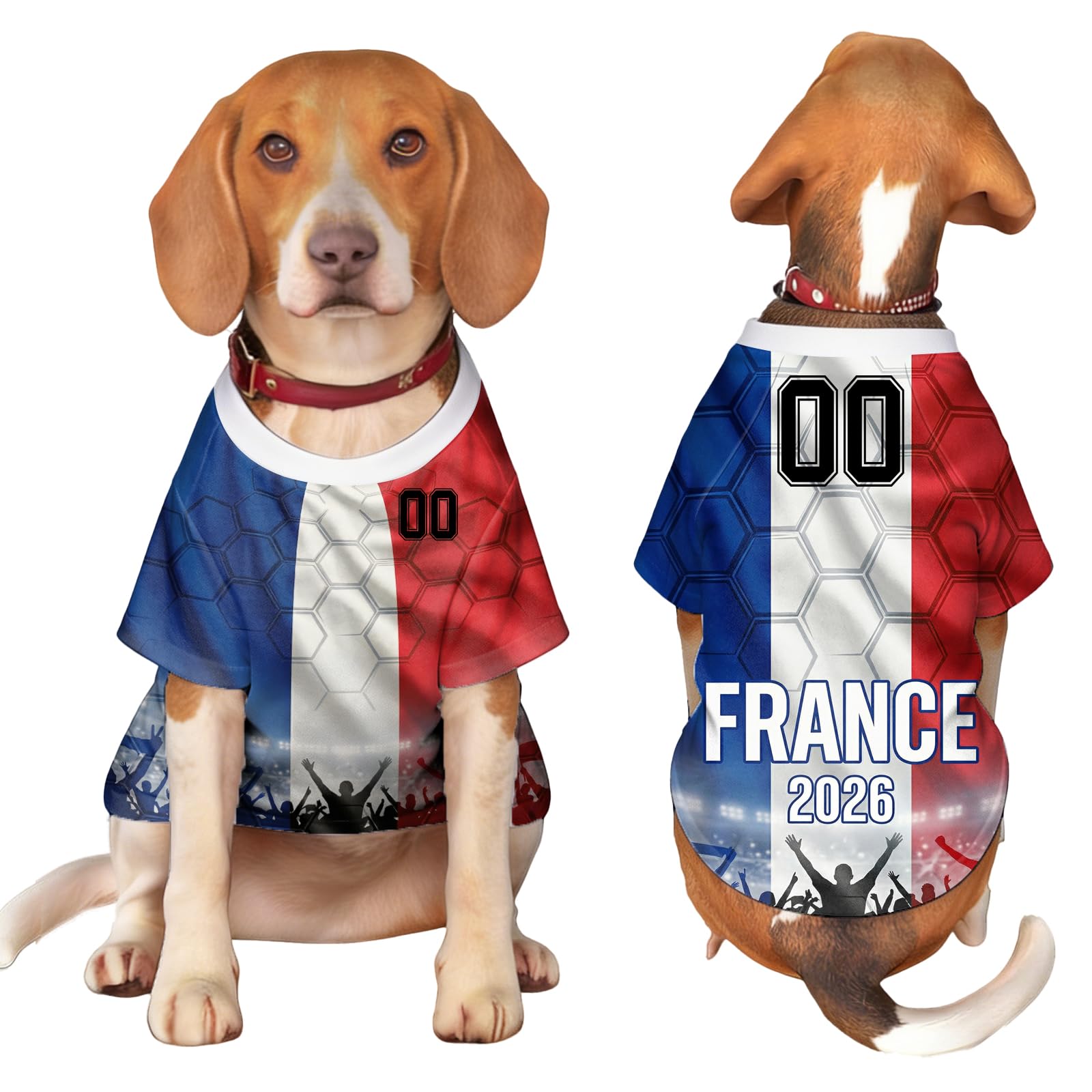 Personalised Dog T Shirt with World Cup 2026 Pet Apparel – Custom Country Flag Name Number, Breathable Soccer Jersey for Small Dogs – Gift, for Football Fan (France)