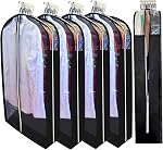 15" Gusseted Long Dress Bags for Gowns,60" Clear Garment Bags for Hanging Clothes, Completely Sealed Storage Covers and Dust-proof Protector with Full Heavy-duty Side Zipper for Travel, 4-Pack