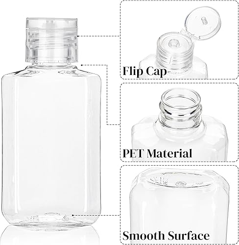 Miniatura 3 de Paquete de 60 botellas de plástico recargables con tapa abatible, desinfectante de manos vacío transparente de 2 onzas con tapa abatible, recipiente