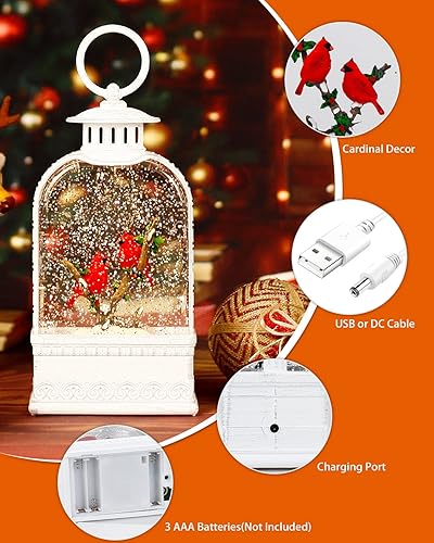 Miniatura 8 de Linterna de globo de nieve de Navidad, globo de nieve, nieve brillante de Papá Noel, adorno de Navidad, 3 ajustes de baterías o cable USB,