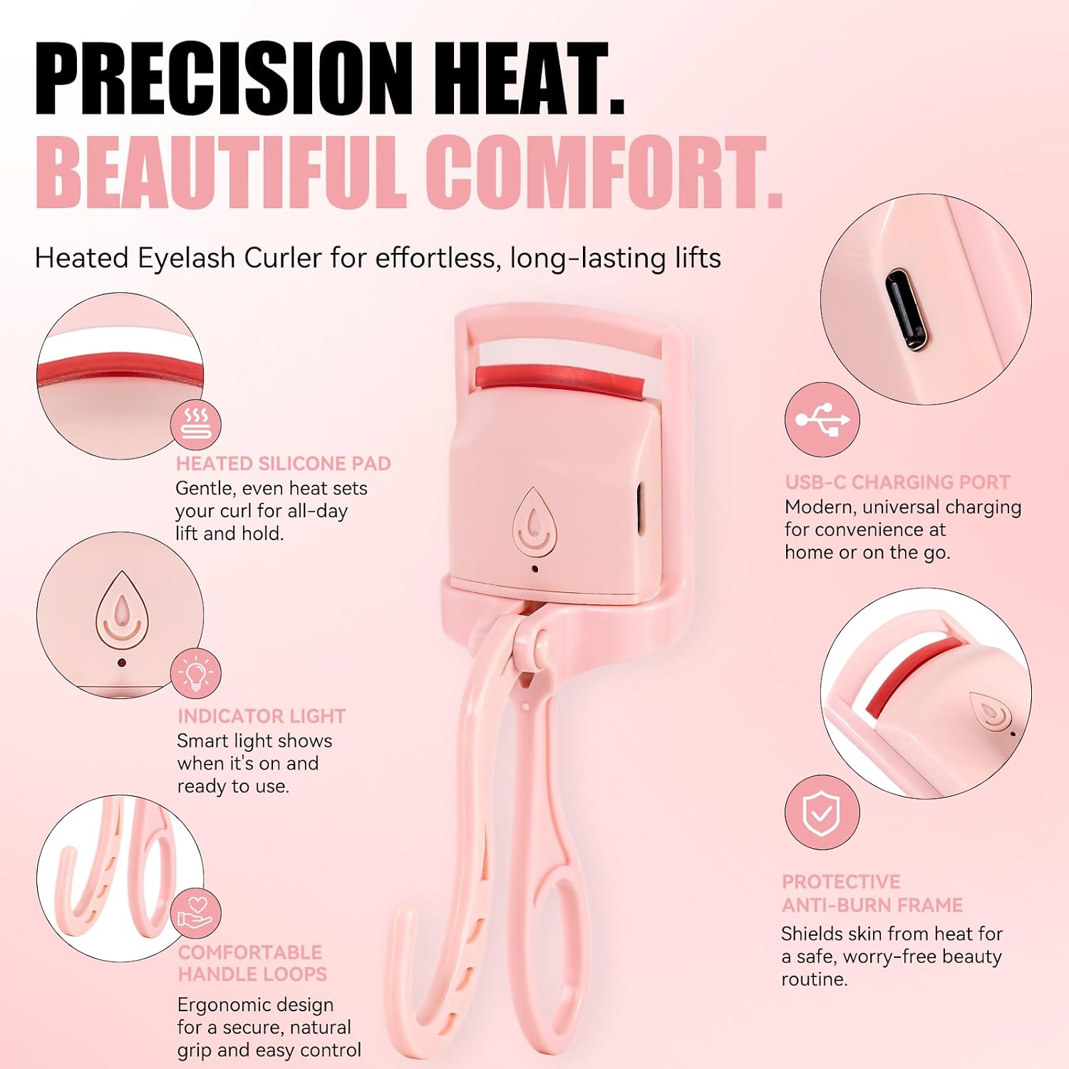Heated Eyelash Curler Electric Eyelash Curlers- 2 in 1 Clip-Type Eyelash Curlers- Fast Heat Up in 5s Intelligent Temp Control rizador de pestañas for 24H Long Lasting Curls Makeup Tool Gifts for Women