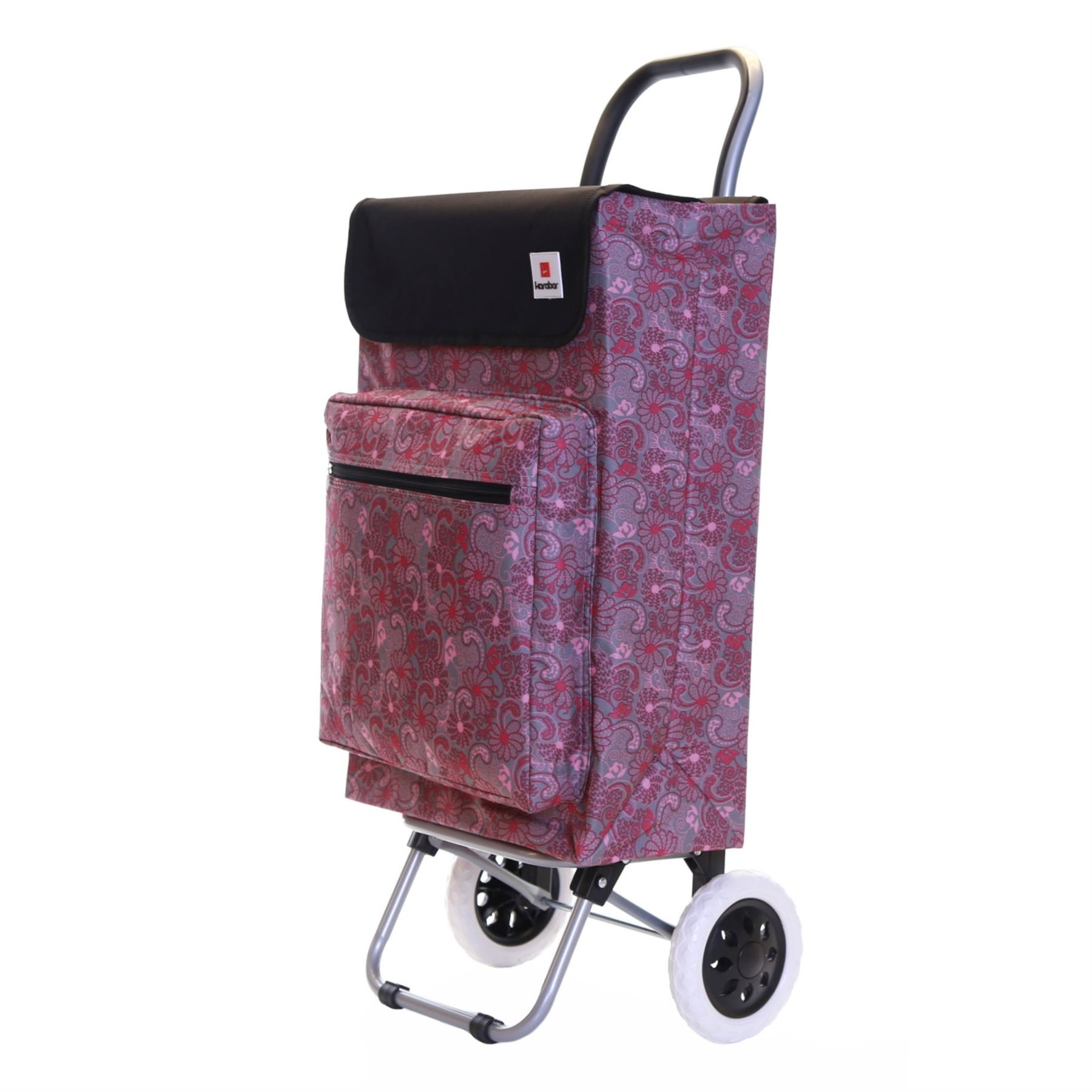 Karabar Large Capacity Shopping Trolley with Insulated Pocket 99 cm 2.4 kg 47 litres, Moss Grey & Pink