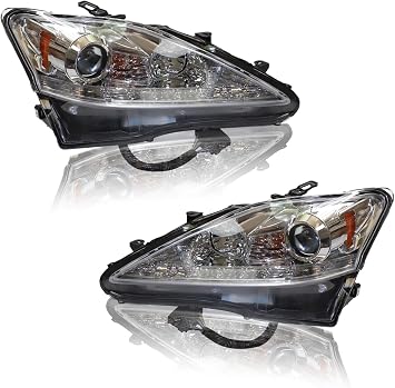 For 2006-2010Lexus IS250 IS350 Factory Halogen Headlights Assembly,Left Driver Side and Right Passenger Side Headlamps Head Lights Lamps with LED DRL and Bulbs