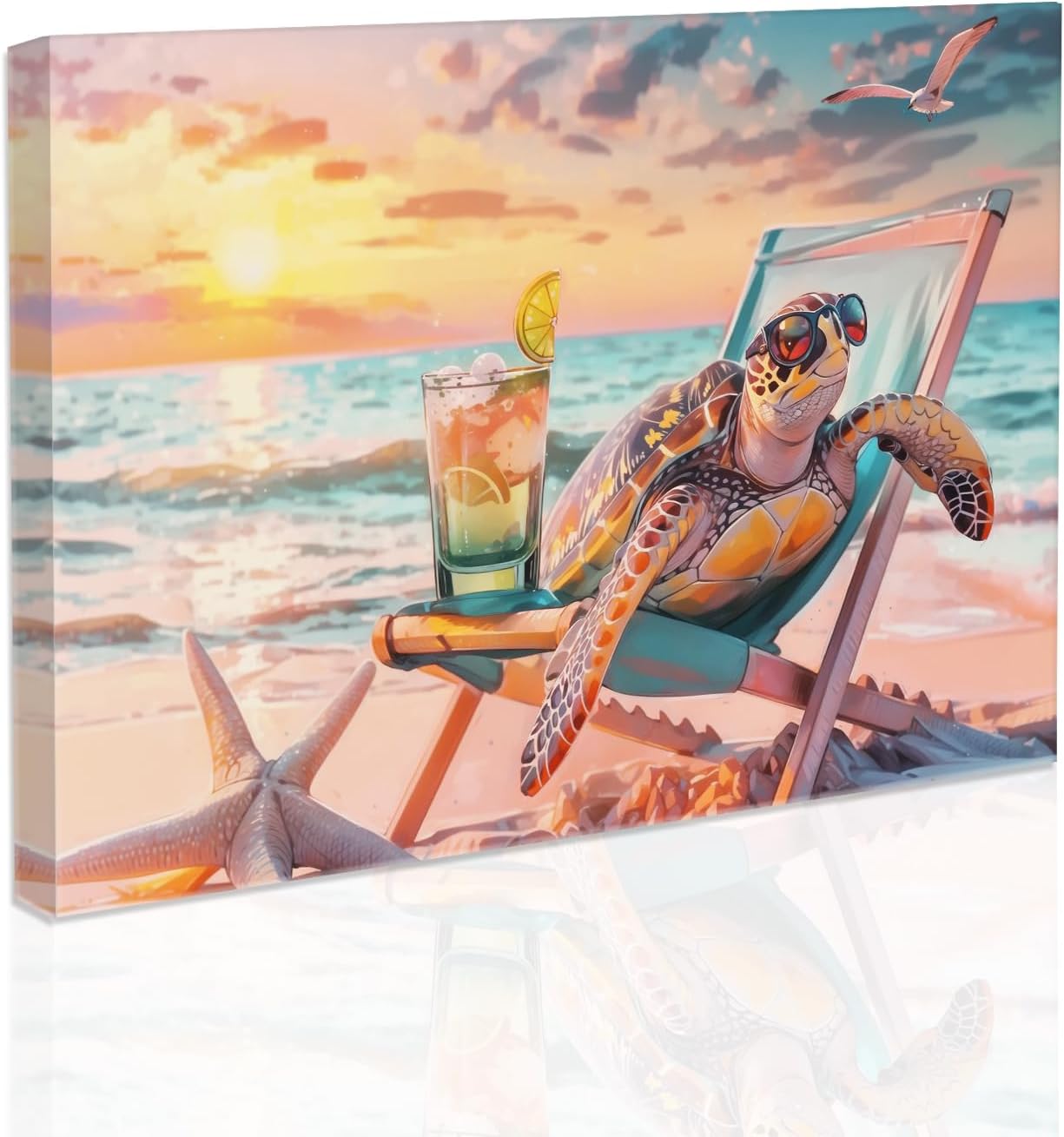 SWQYLB Sea Turtle Bathroom Decor Wall Art Funny Sea Turtle Canvas Poster Turtle Beach Pictures Coastal Ocean Animal Painting Prints Framed (Blue, (12.00" x 18.00"))