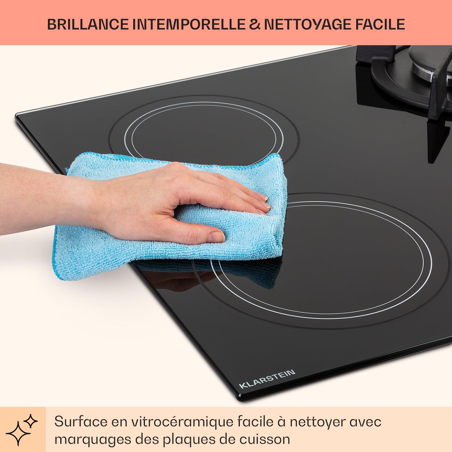 Klarstein Plaque de Cuisson Gaz et Vitrocéramique 4 Feux, Table de Cuisson à Gaz, Plaque et Vitro de 6.4kW en Acier Inoxydable, de Vitroceramique Encastrable, Mixte
