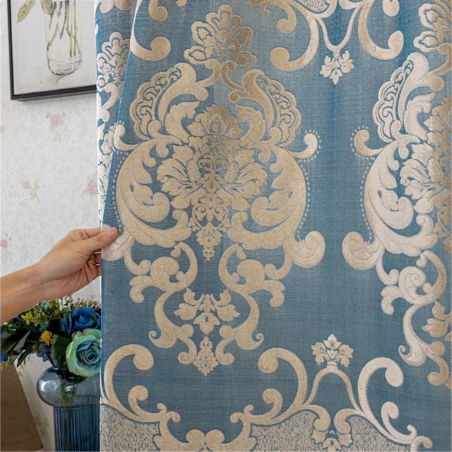 Solid Blackout Curtains for Bedroom 2 Pieces Curtains, Luxury Thermal Insulation Sunshade Drapes for Home Deco(W150xH250cm)