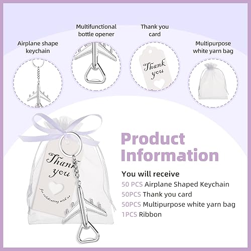 Miniatura 3 de 50 llaveros para abrebotellas de avión para regalos de boda o despedida de soltera, regalos, recuerdos para invitados (plateado)