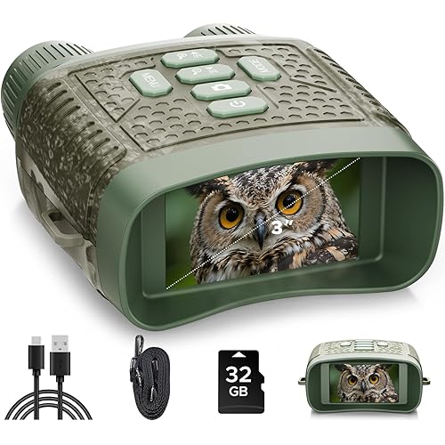 Night Vision Goggles, 4K Night Vision Binoculars, 3'' HD Screen & 10X Digital Zoom, 5000mAh Battery and 32GB TF Card, 1500FT Viewing Range for Camping & Security