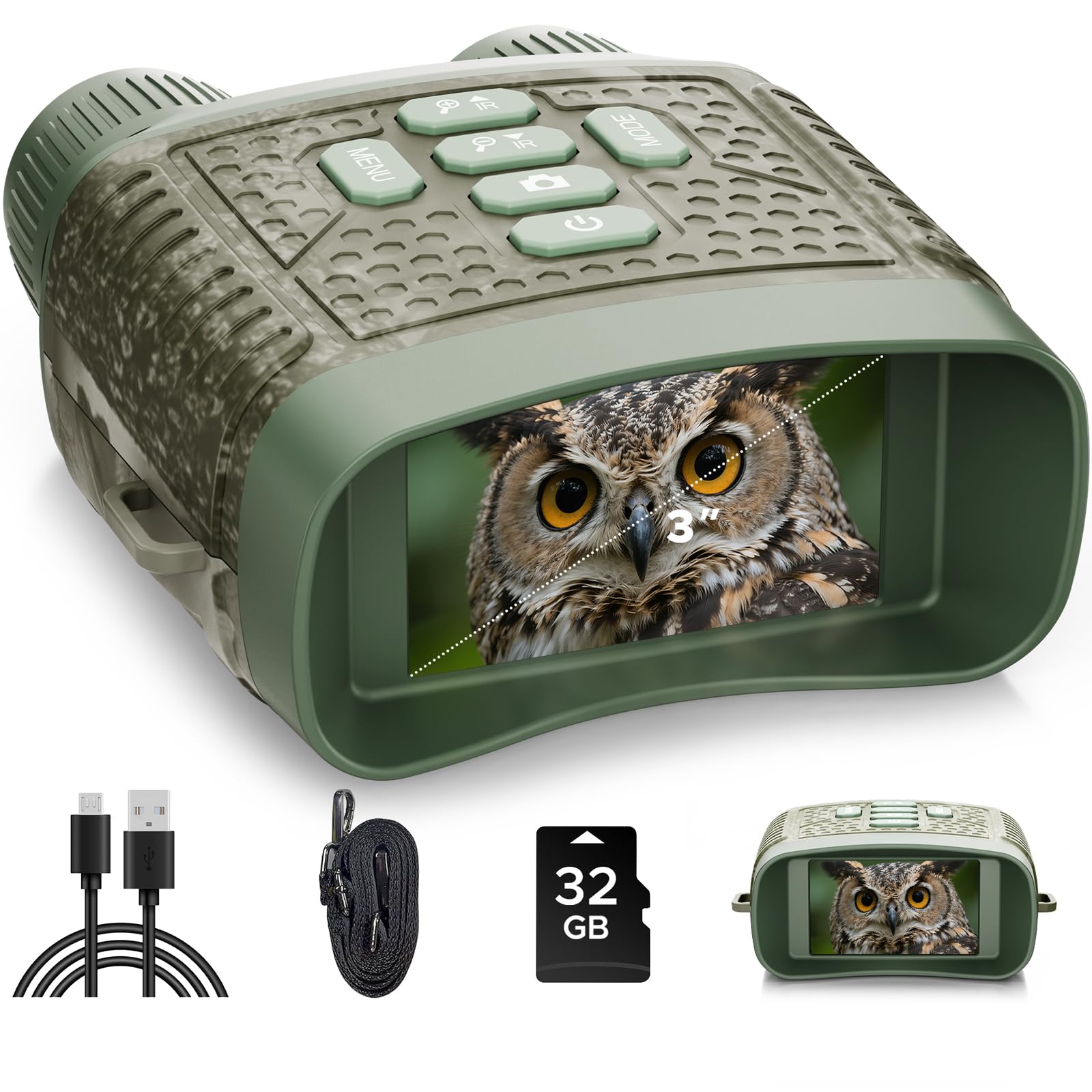 Nachtsichtgerät 4K Video & 48MP Fotos, 10X Digitalzoom, 7-stufige IR-Nachtsicht, 5000mAh Akku, 32GB SD-Karte, 400m Sichtweite – für Tierbeobachtung, Camping & Abendspaziergänge