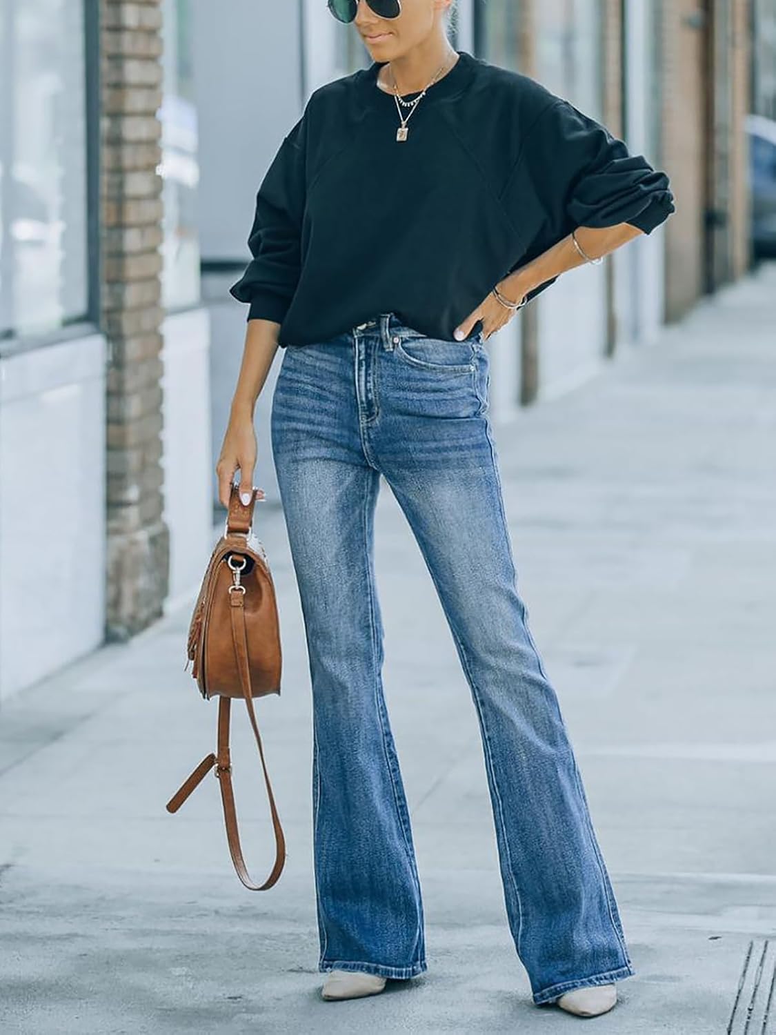 KUNMI Women’s Flare Bell Bottom Jeans High Waisted Wide Leg Bootcut Jeans Stretchy Denim Pants