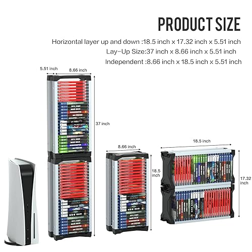 Miniatura 2 de ECHZOVE Torre de almacenamiento de videojuegos, estante de almacenamiento vertical u horizontal compatible con juegos de PS5, juegos de PS4 o cajas