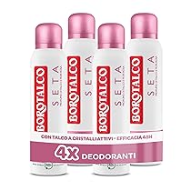 Borotalco, Deodorante Spray Seta, con Talco a Cristalli Attivi, Tripla Protezione Asciutta, Senza Alcool, Profumo di Talco eFiori Rosa, 48h efficacia – 4 Pezzi da 150 ml – Esclusiva Amazon