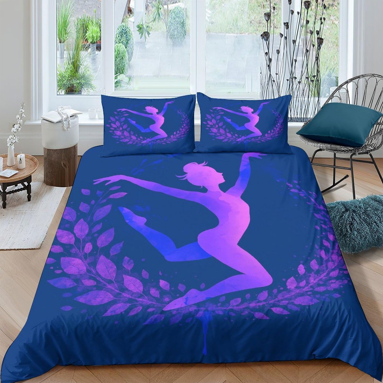 Ctjqhvkz Style-7 3D Printed Ballet Dancer Fitted Sheet Microfiber Soft Blue Purple Leaves Mattress Cover For Bedroom Dorm Decor Single（135X200cm）