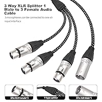 Vista 3 de Cable divisor en Y de 3 pines XLR macho a 3 hembras, divisor XLR de 3 vías, 1 macho a 3 hembras, micrófono de audio de tres entradas y una salida, 2