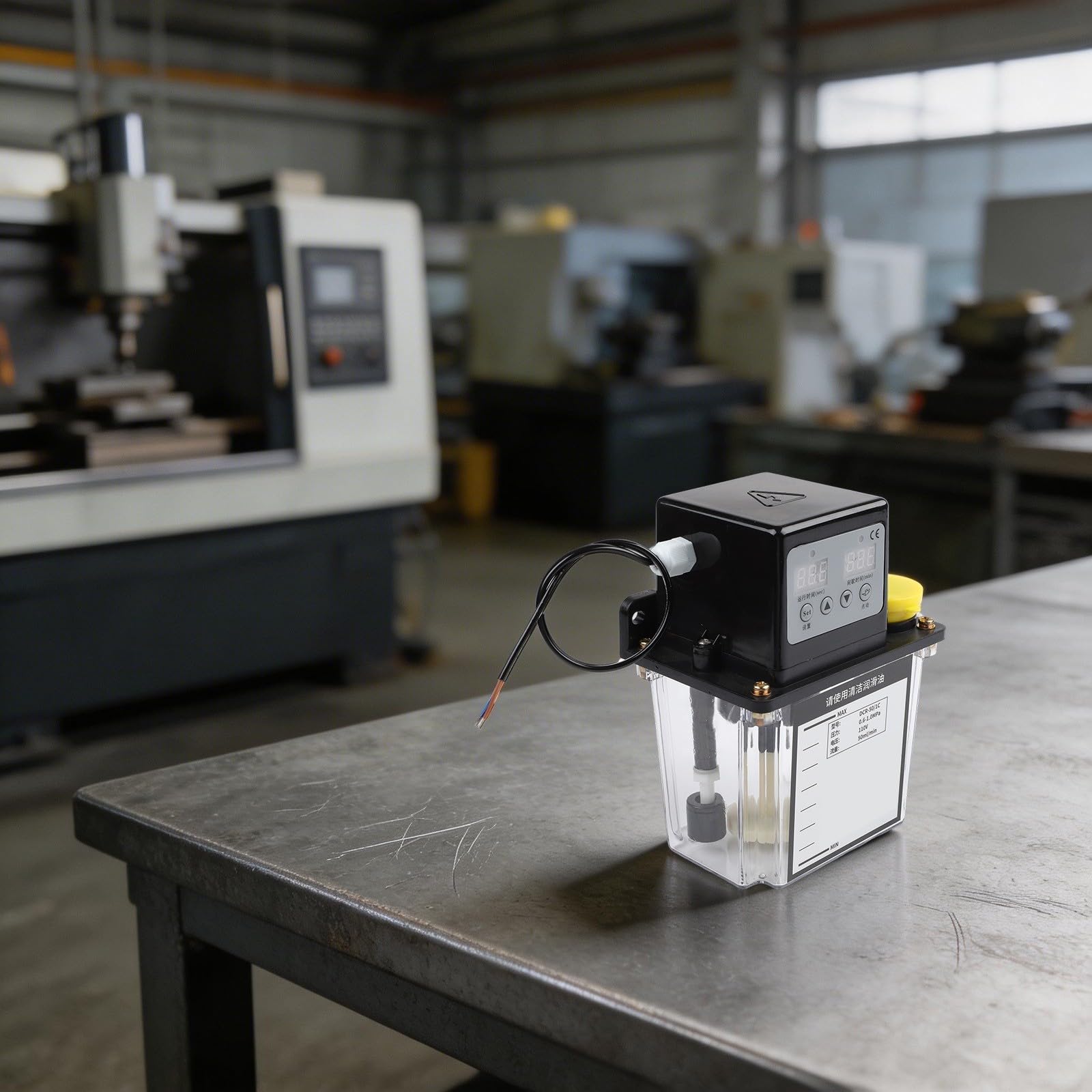 KiraKira Automatyczna pompa olejowa CNC, 110 V, 50 ml, przepływ 1 l, 2 l, do pojemności zbiornika, elektroniczny panel sterowania, wylot M8, do hydraulicznego systemu smarowania (1 l)