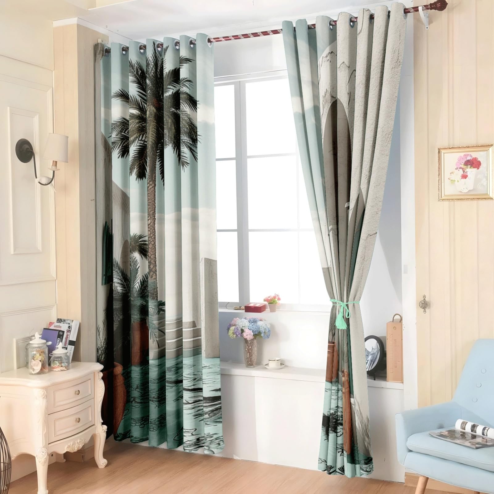 Curtain Beige Braun Blau Gardinen Blackout Curtain Polyester Vorhang mit Ösen Waschbar Vorhänge Living Room Verdunklungsvorhänge Schlafzimmer Gardienen Vorhang Blickdicht 2x85x200cm