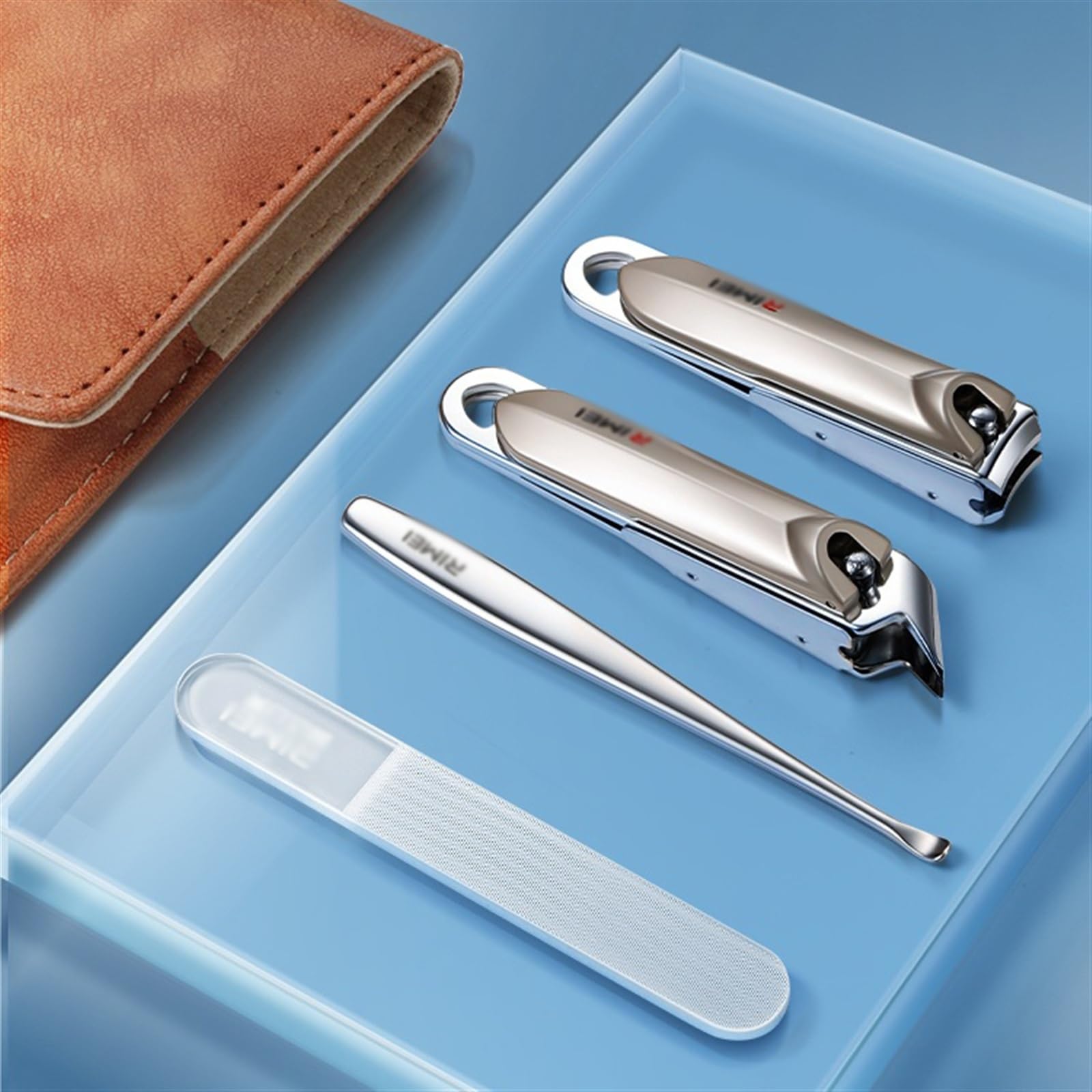Zestaw obcinaczy do paznokci 4 szt. Zestaw obcinaczy do paznokci, przenośny zestaw do manicure z etui ze skóry PU, zestaw do manicure ze stali nierdzewnej, narzędzia do pedicure do stóp, Gris